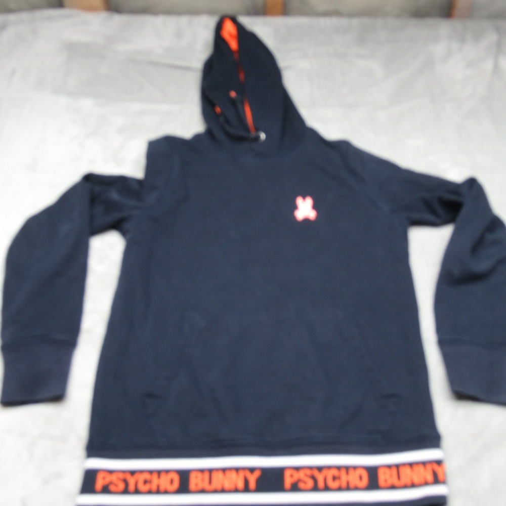 Psycho Bunny Hoodie Men? XXS Blue Hem Logo Graphic Fleece Pullover Sweatshirt